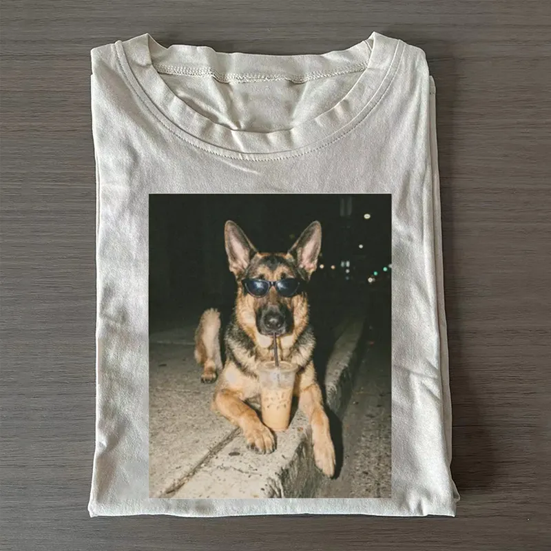 German Shepherd Drinking Iced Coffee T-shirt