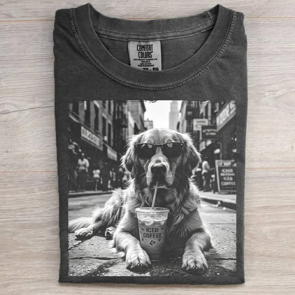 Golden Retriever Drinking Iced Milk Coffee T-shirt