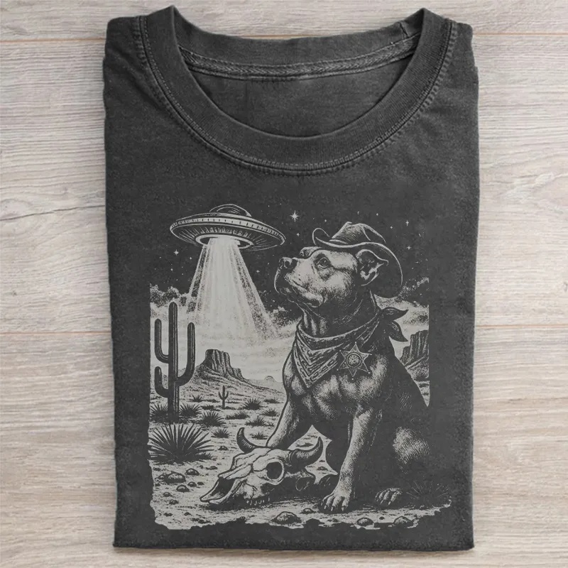 Grunge Style Pitbull UFO T-shirt