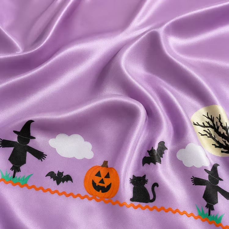 Halloween Witch Cat Silhouette Lavender Unisex Short Sleeve Silky Satin Pajama Set