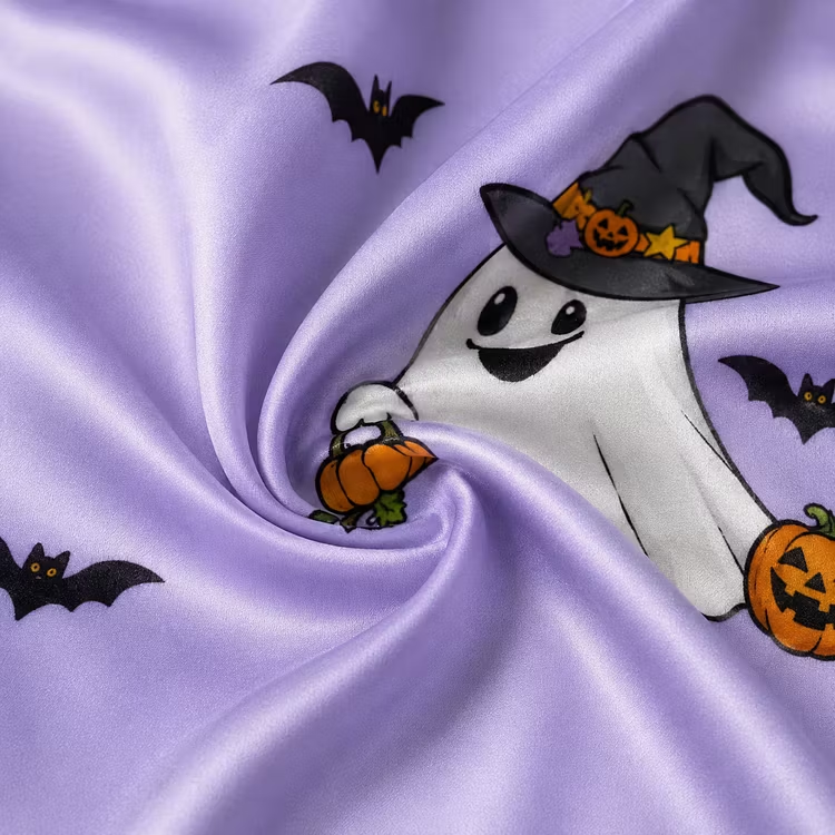 Halloween Witchy Ghost Parade Purple Unisex Short Sleeve Silky Satin Pajama Set