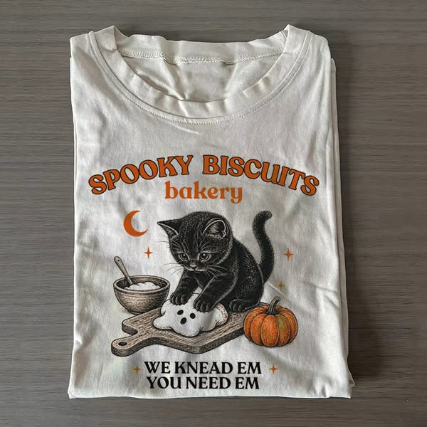 Kitty Biscuits Spooky Season Halloween Fall T-shirt
