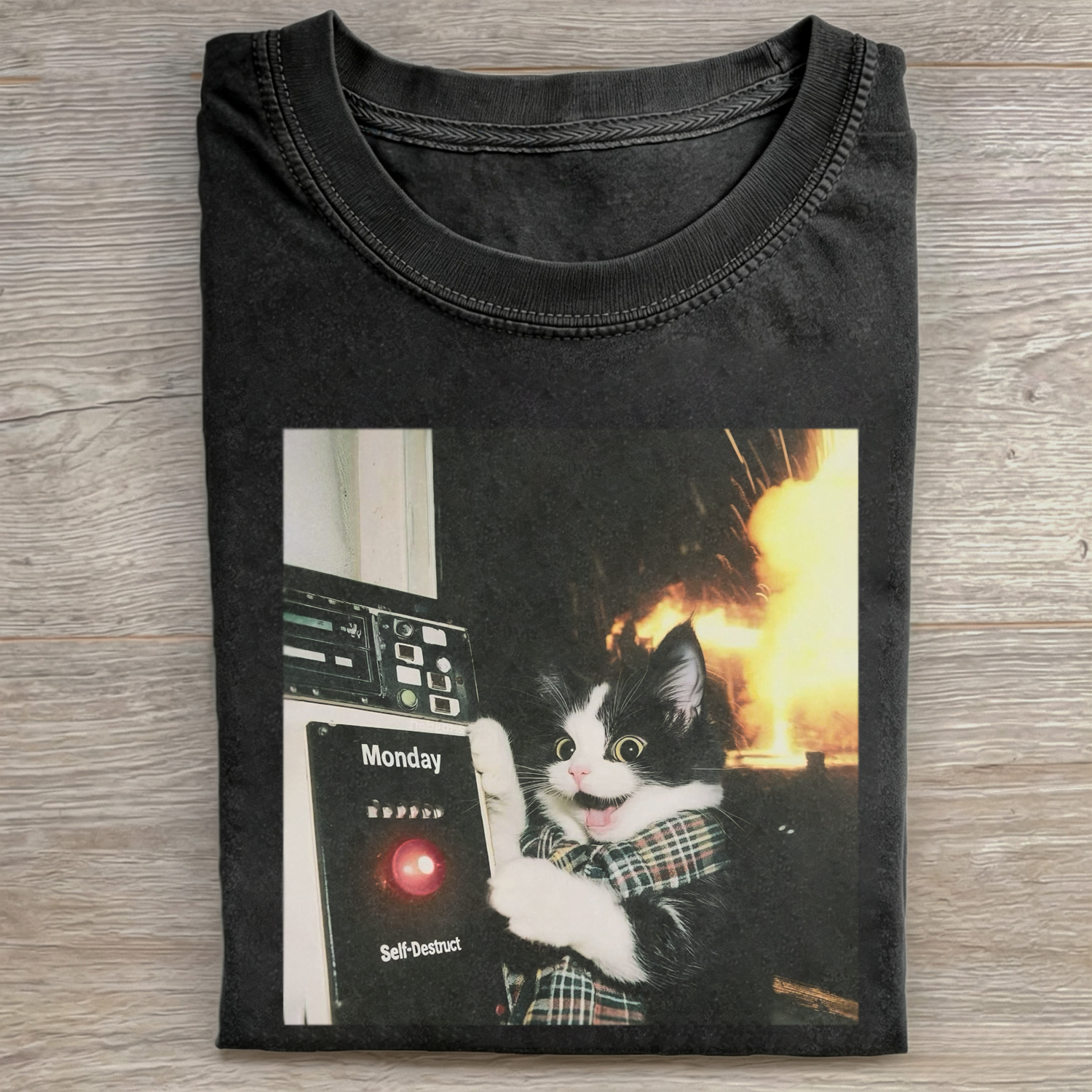 Monday Self-Destruct Cat Funny Meme T-shirt