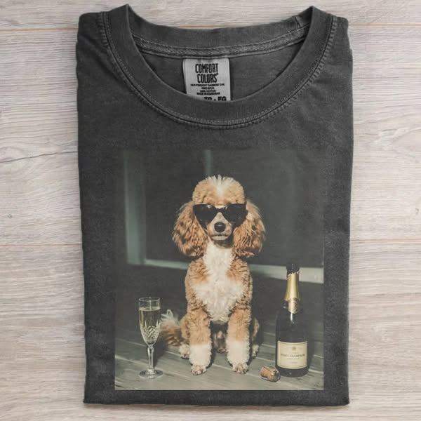 Poodle Drinking Champagne T-shirt