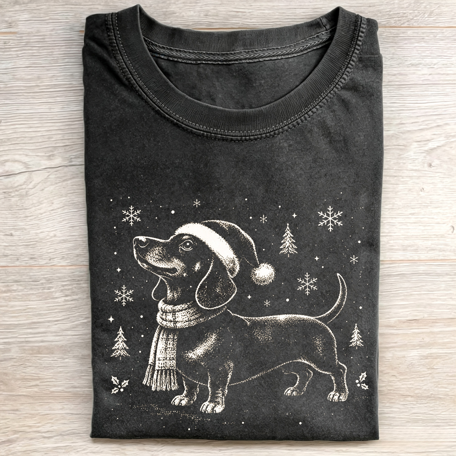 RETRO SANTA HAT DACHSHUND T-SHIRT