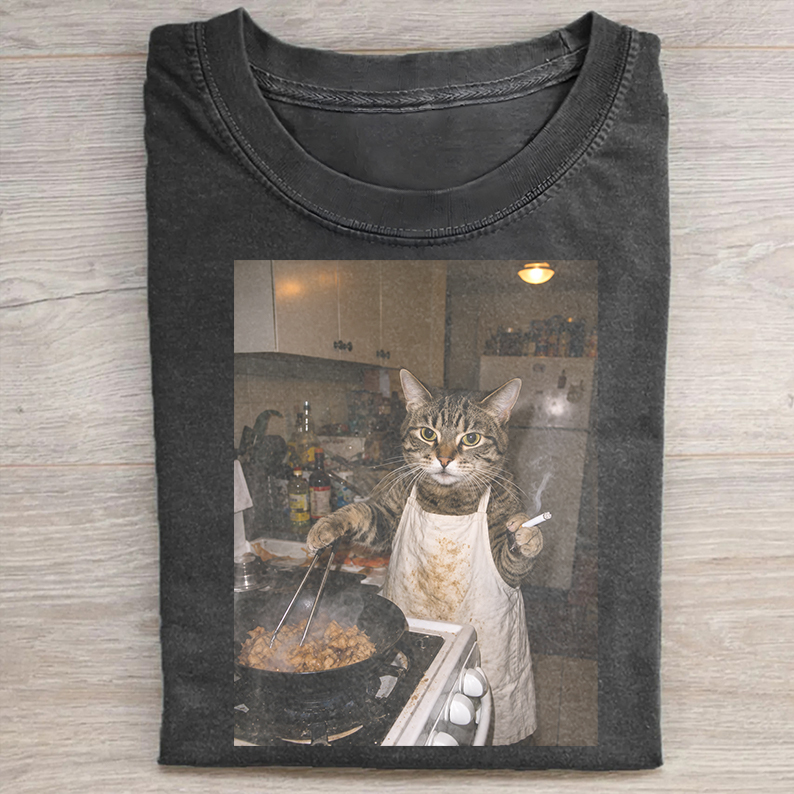 Retro Cooking Cat Meme Graphic T-shirt
