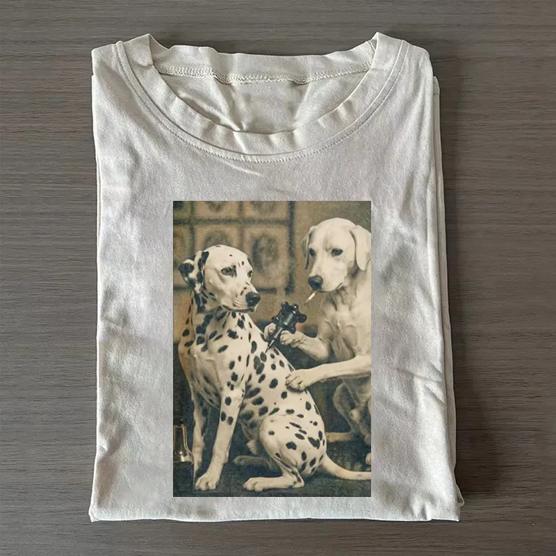 Retro Dalmatian Dog Tattoo Artist Funny Meme Graphic T-shirt