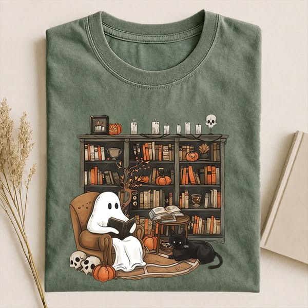 Retro Ghost Reading Halloween T-shirt