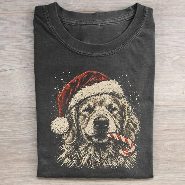 Santa Golden Retriever Dog Candy Cane T-shirt