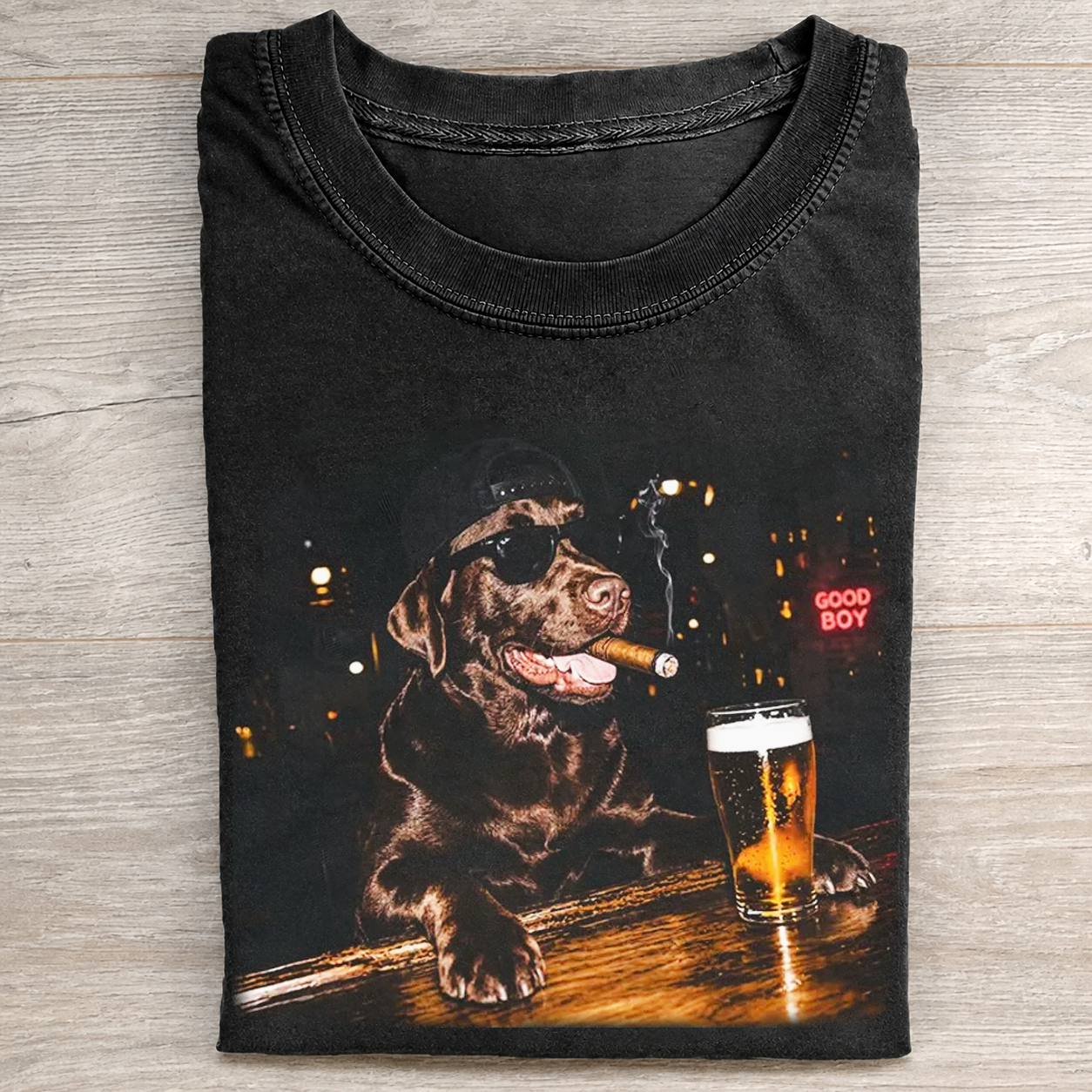 Silly Chocolate Labrador Retriever Drinking Beer Graphic T-shirt