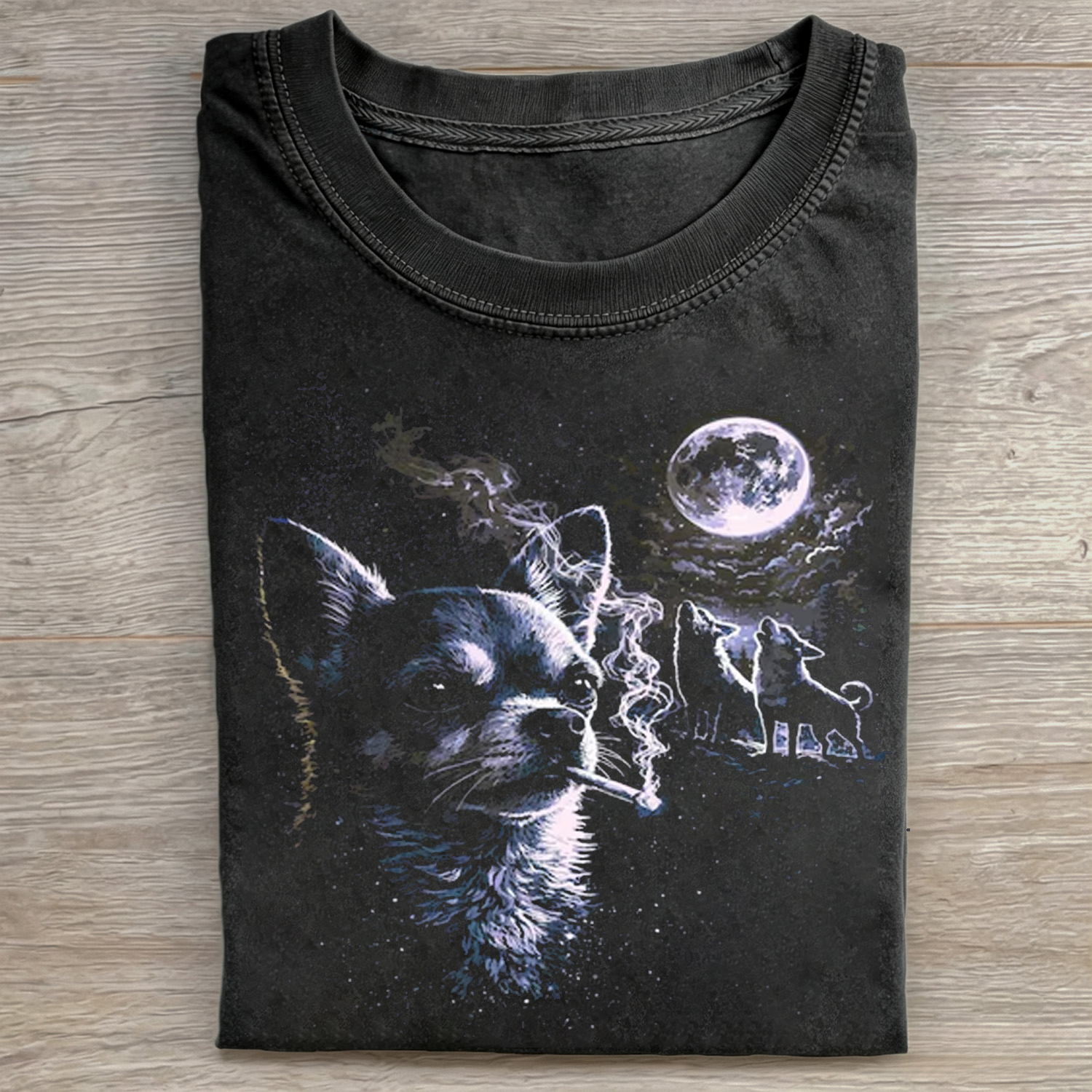 Smoking Chihuahua Howling Moon T-shirt