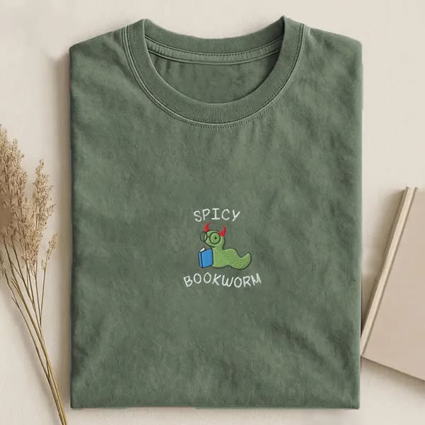 Spicy Bookworm Embroidered T-shirt