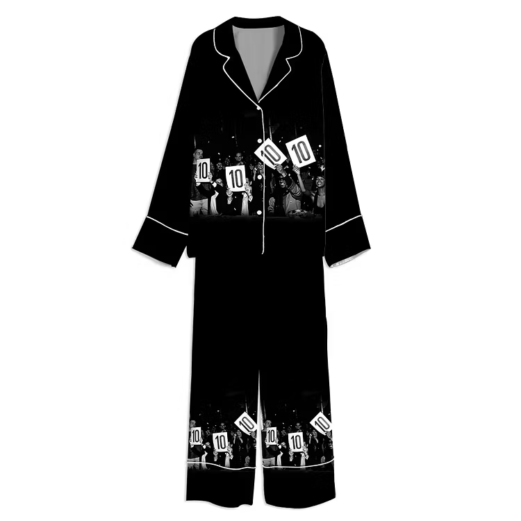 Tens Across The Board Photography Prints Unisex Long Sleeve Silky Satin Pajama Set