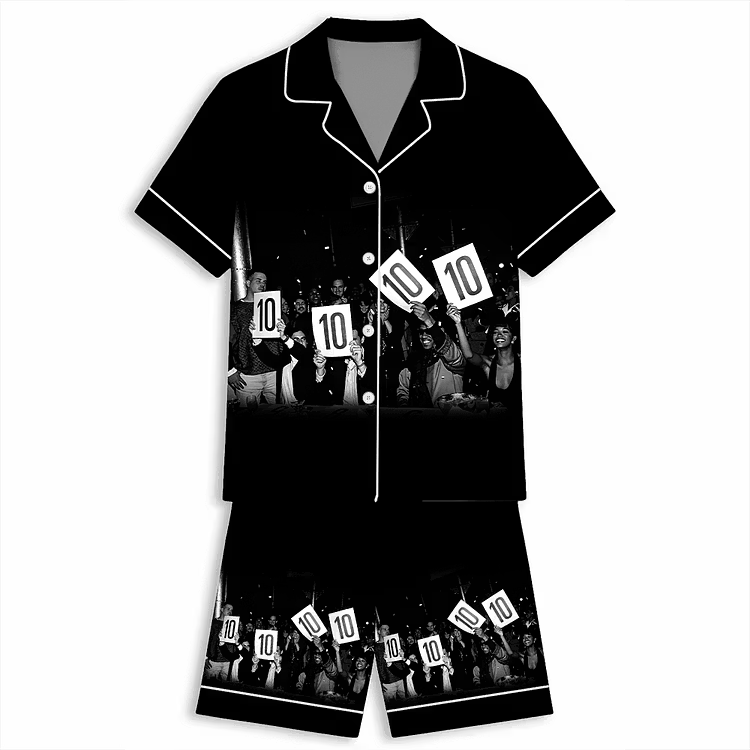 Tens Across The Board Photography Prints Unisex Short Sleeve Silky Satin Pajama Set