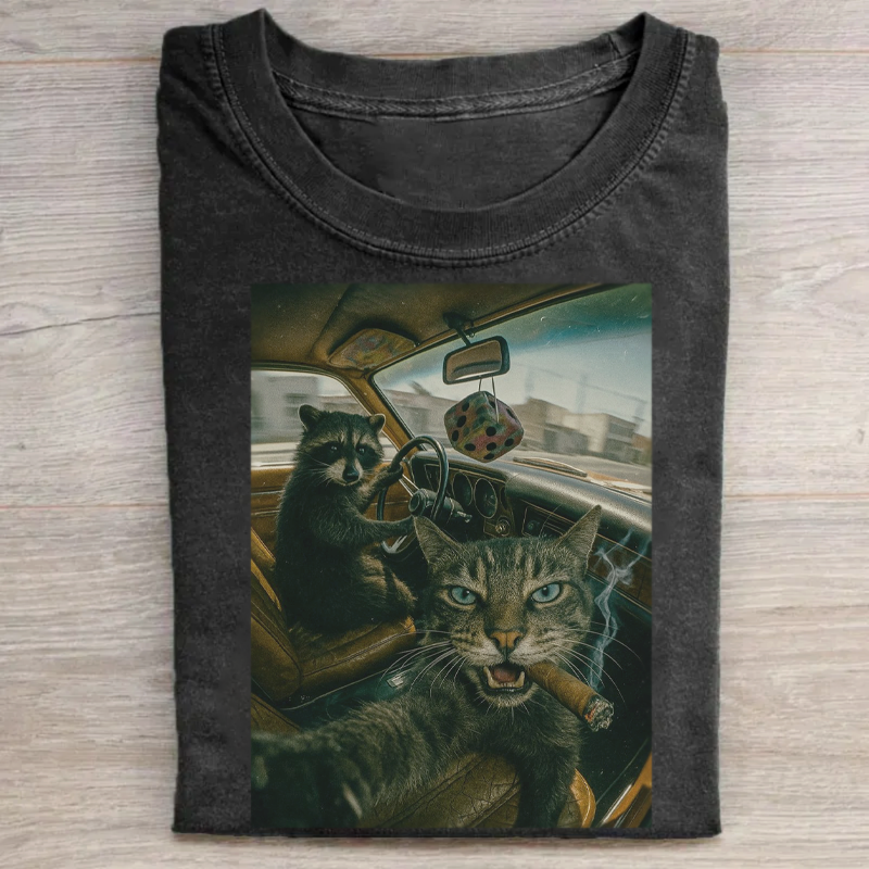 Vintage Cat & Raccon Meme T-shirt