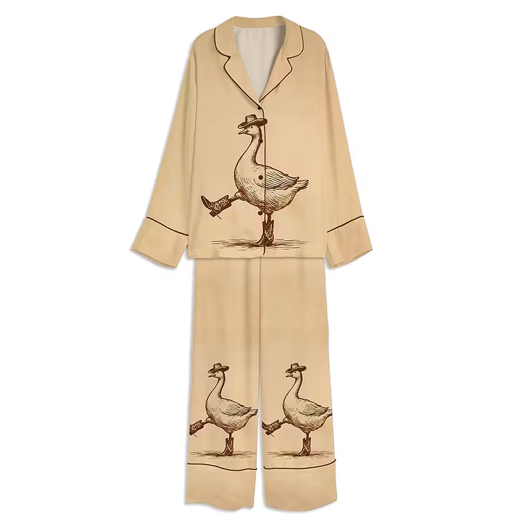 Vintage Cowboy Goose Funny Country Western Unisex Long Sleeve Satin Pajama Set