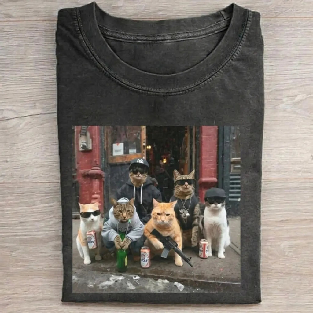 Vintage Wash Gangster Cat T-shirt