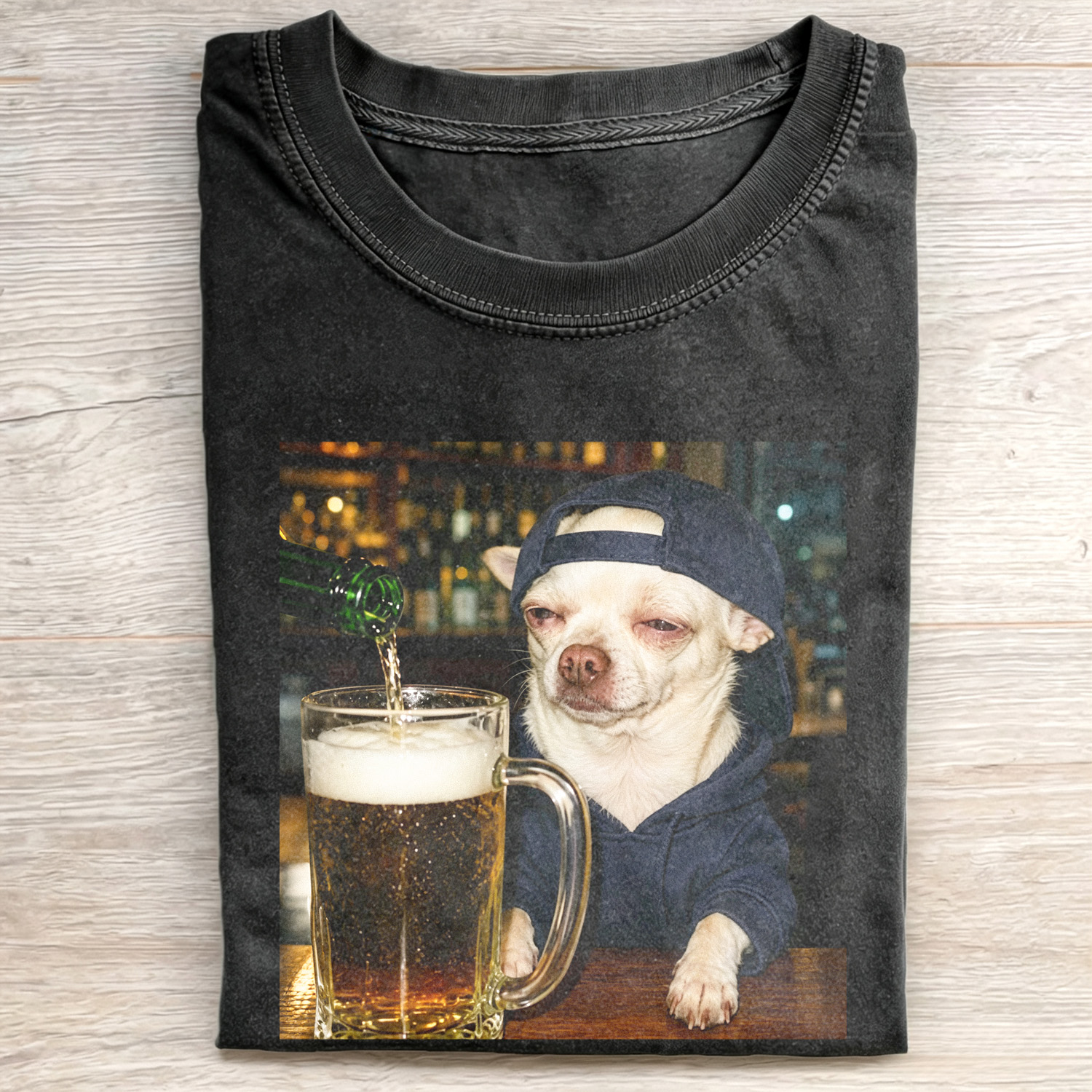 WACKY CHIHUAHUA DOG DRINKING BEER T-SHIRT