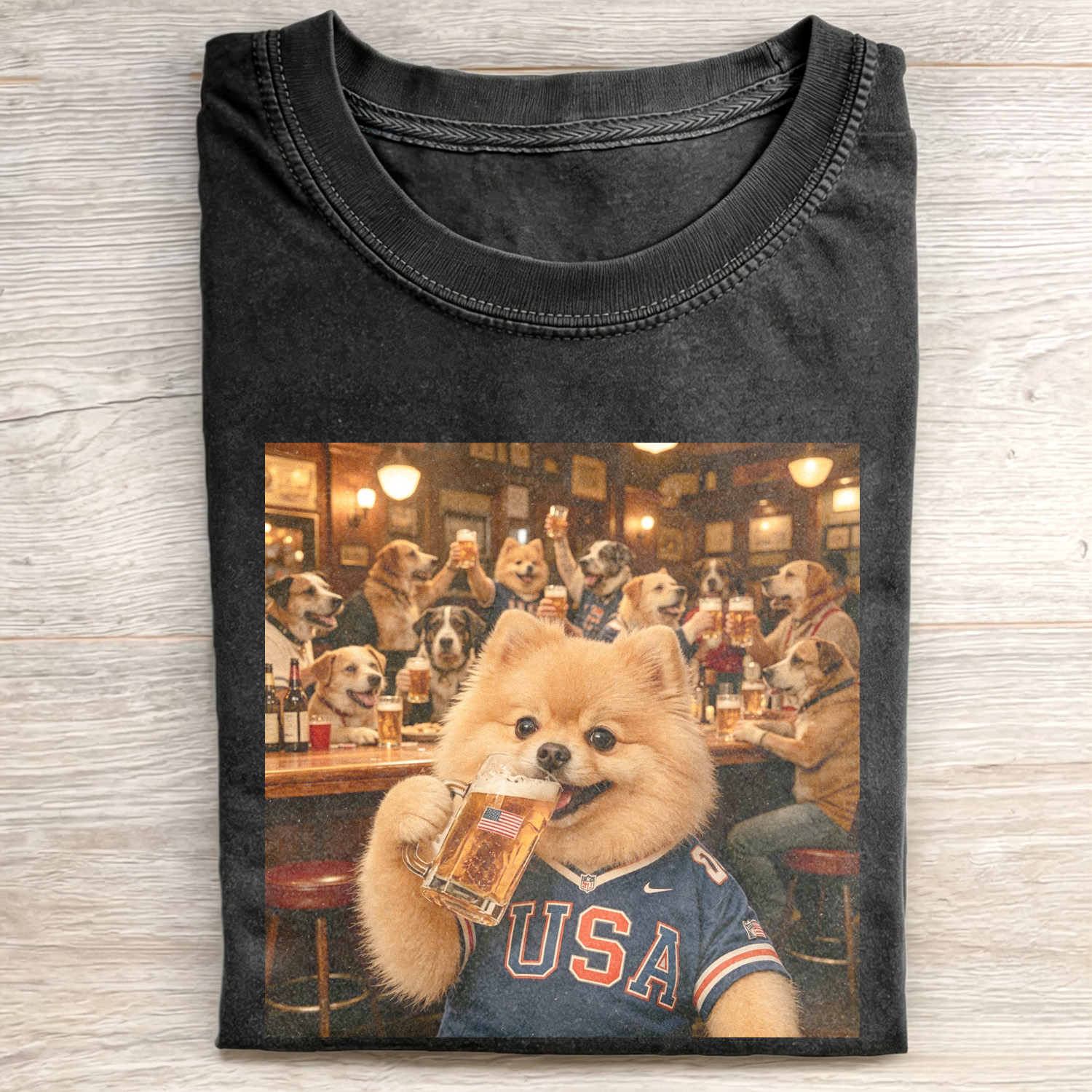 WACKY POMERANIAN DRINKING BEER FUNNY MEME T-SHIRT