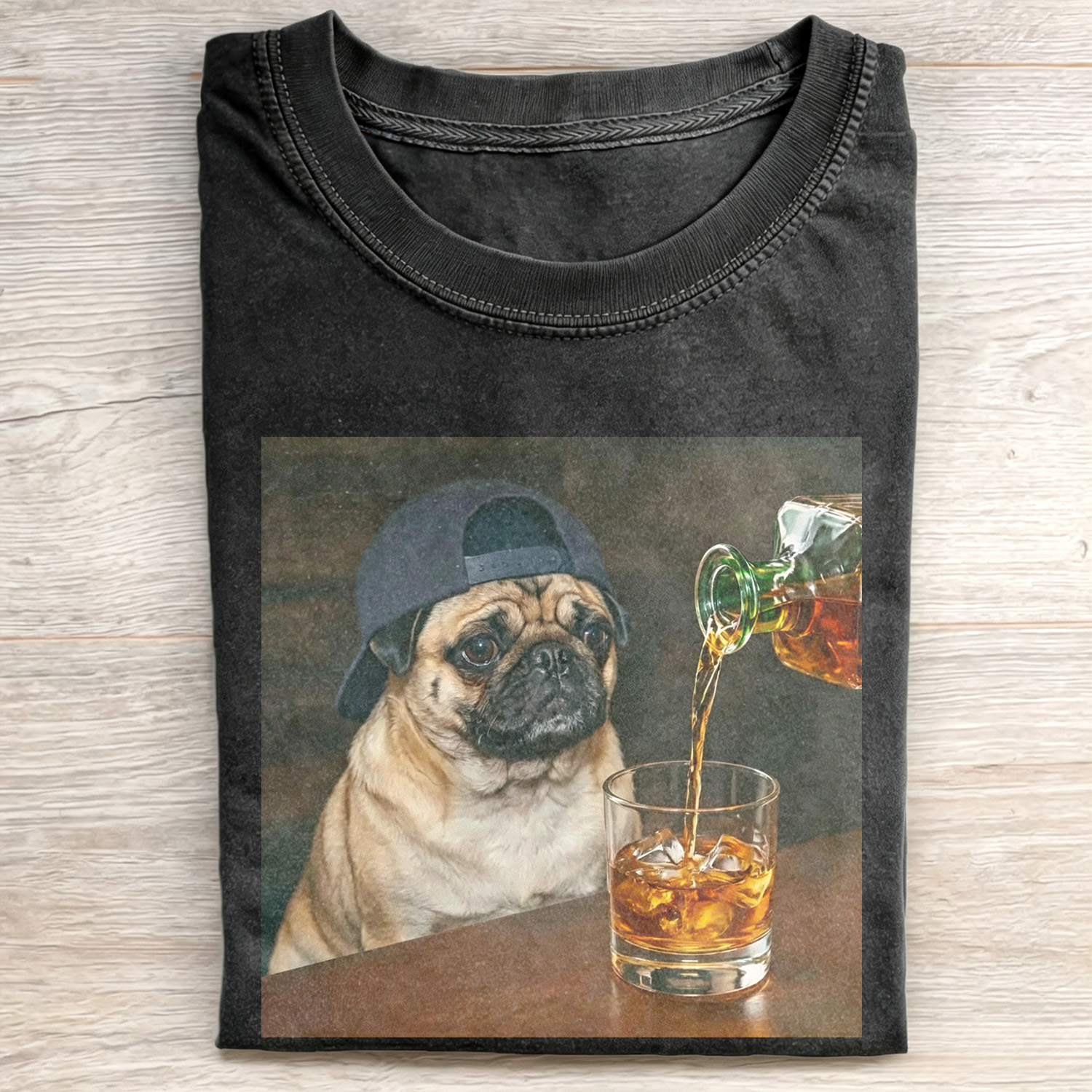 WACKY PUGDOG DRINKING FUNNY T-SHIRT