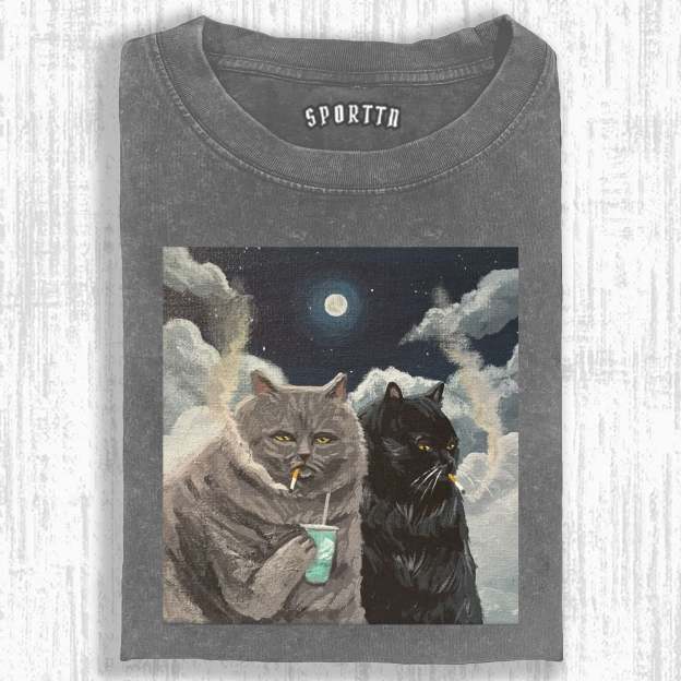 CATS SMOKING UNDER THE MOON T-SHIRT-LASPORTN