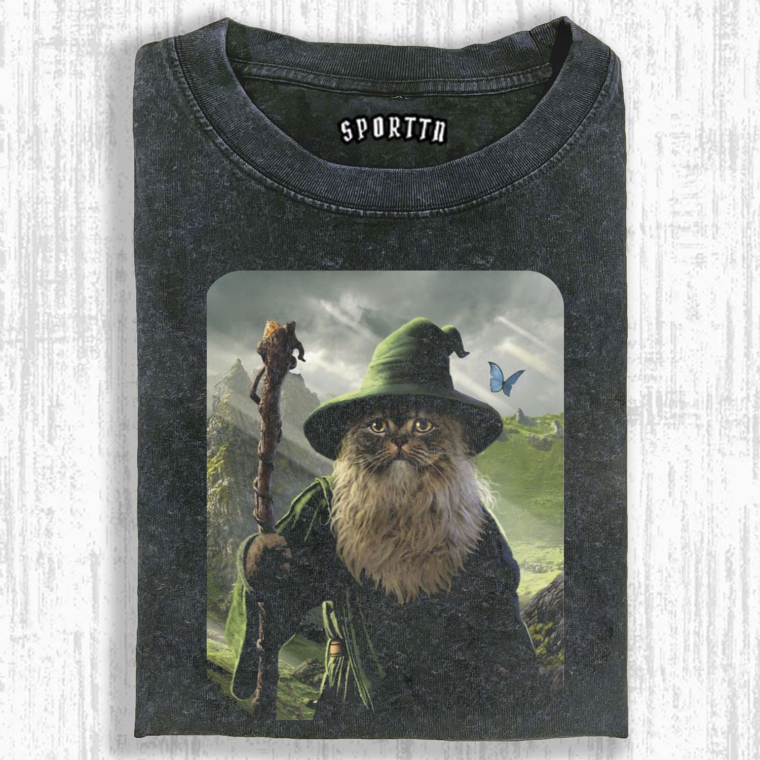FANTASY WIZARD CAT THEMED T-SHIRT-LASPORTN