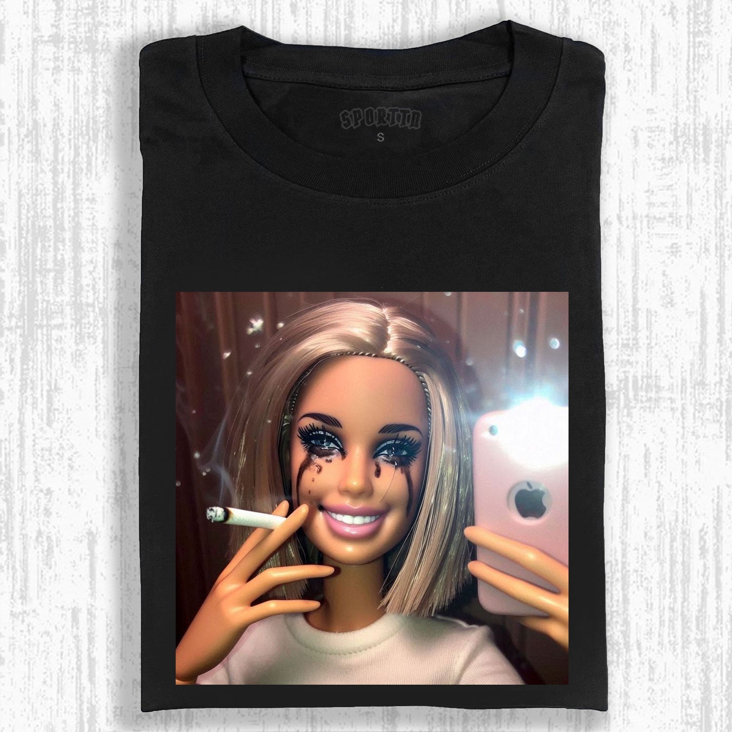 CONTRAST BARBIE! SMOKY TEARS & SMOKING SELFIE TEE-LASPORTN