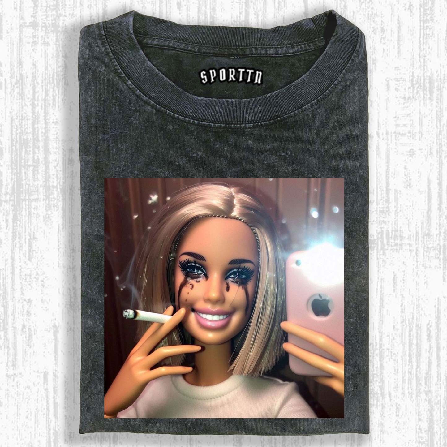 CONTRAST BARBIE! SMOKY TEARS & SMOKING SELFIE TEE-LASPORTN