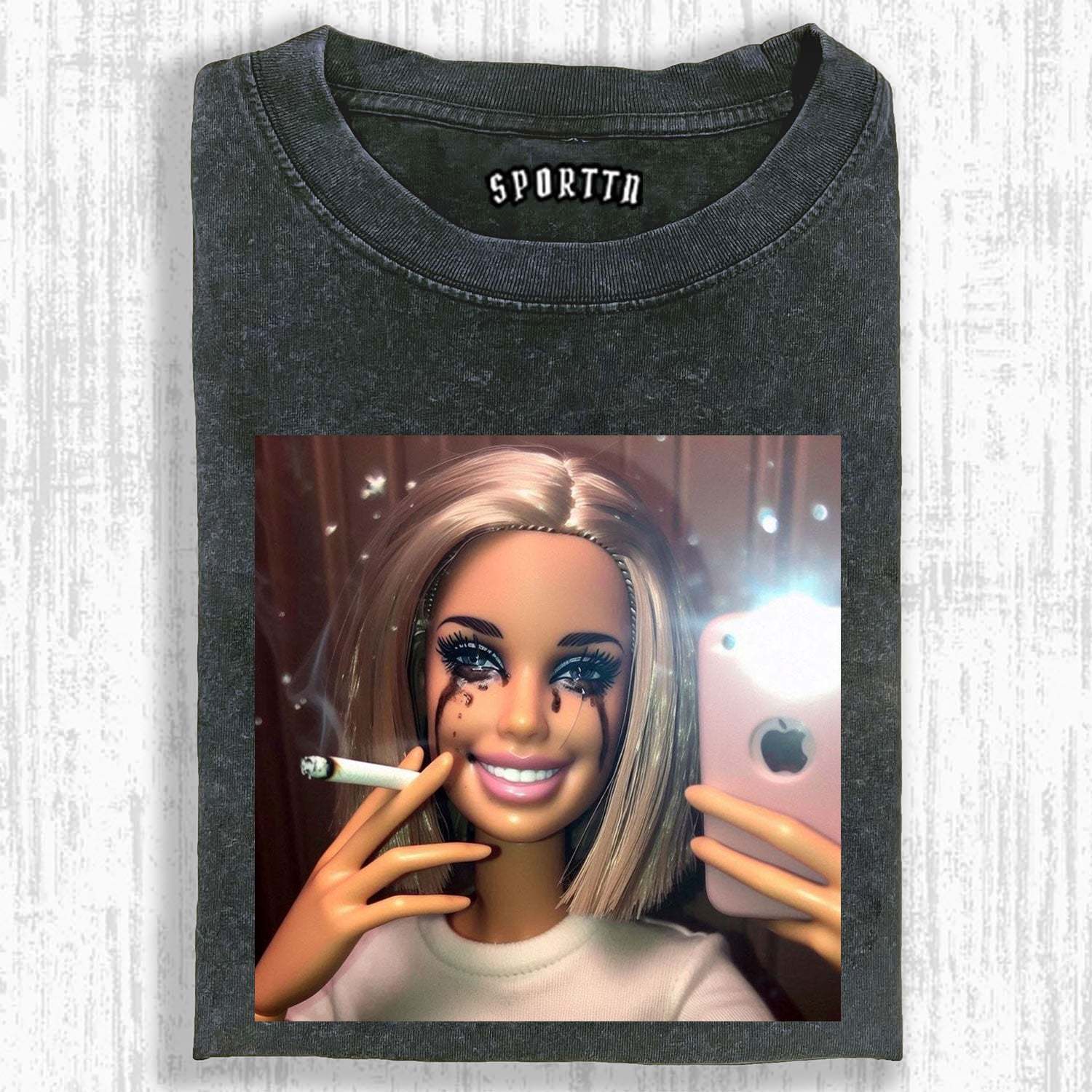 CONTRAST BARBIE! SMOKY TEARS & SMOKING SELFIE TEE-LASPORTN