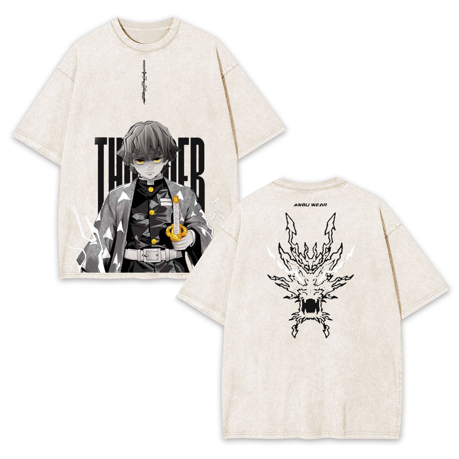 ZENITSU DEMON SLAYER UNISEX WASHED T-SHIRT-[DS]-LASPORTN