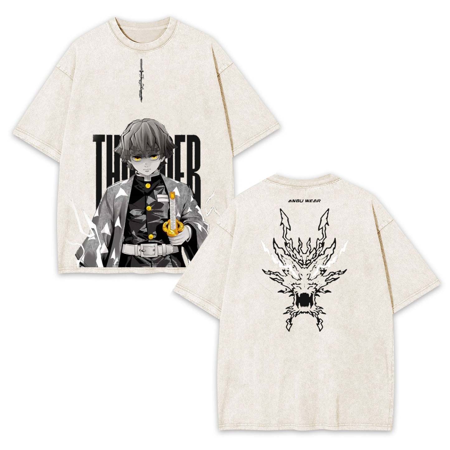 ZENITSU DEMON SLAYER UNISEX WASHED T-SHIRT-[DS]-LASPORTN