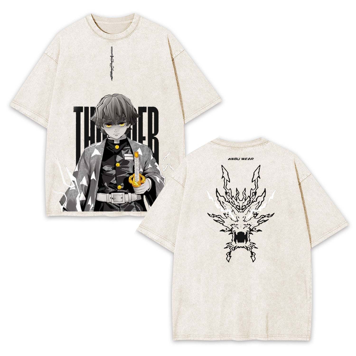 ZENITSU DEMON SLAYER UNISEX WASHED T-SHIRT-[DS]-LASPORTN