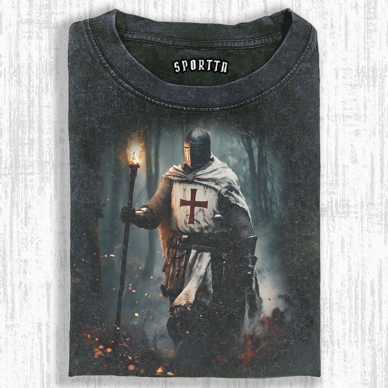 KNIGHTS TEMPLAR - THEMED RETRO T-SHIRT-LASPORTN