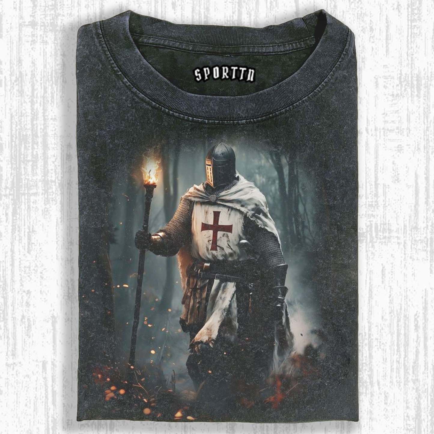 KNIGHTS TEMPLAR - THEMED RETRO T-SHIRT-LASPORTN