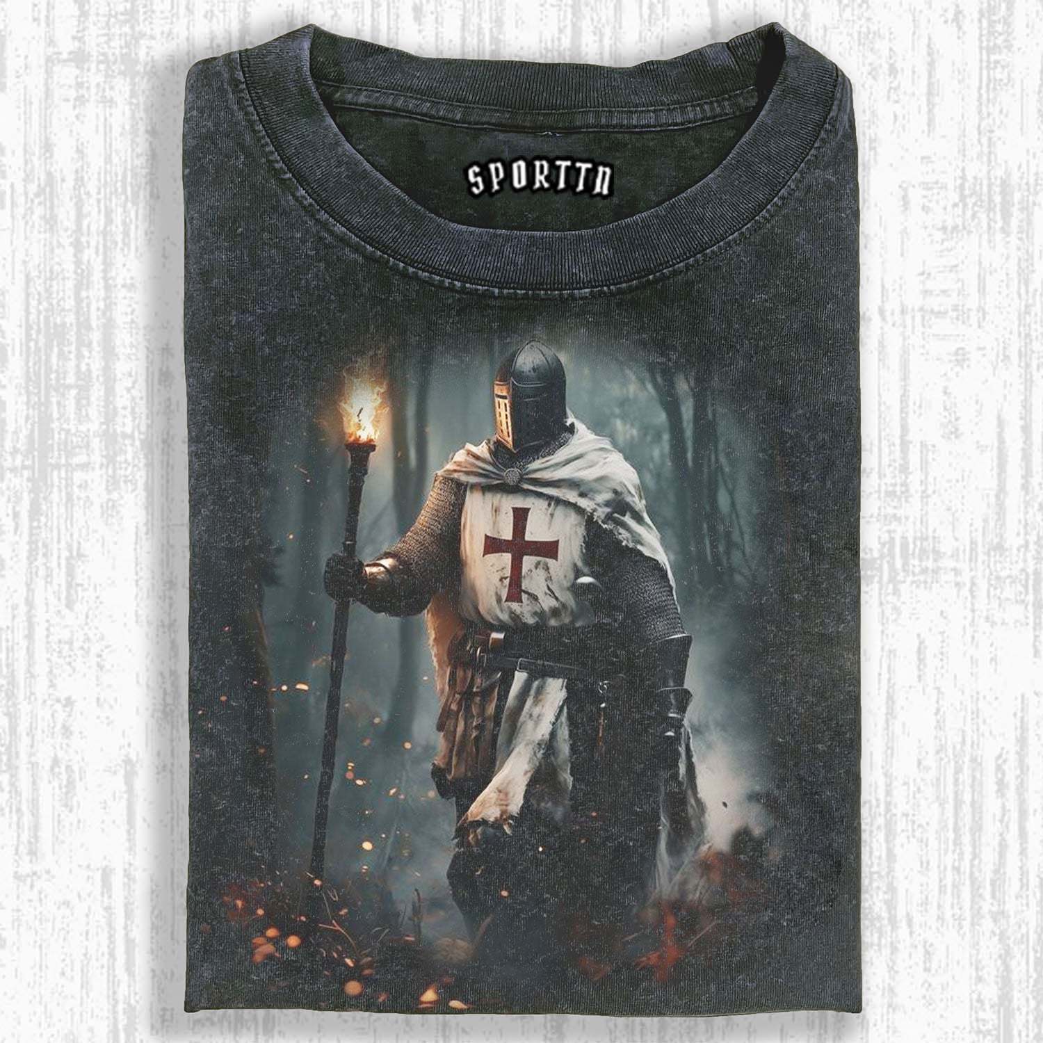 KNIGHTS TEMPLAR - THEMED RETRO T-SHIRT-LASPORTN