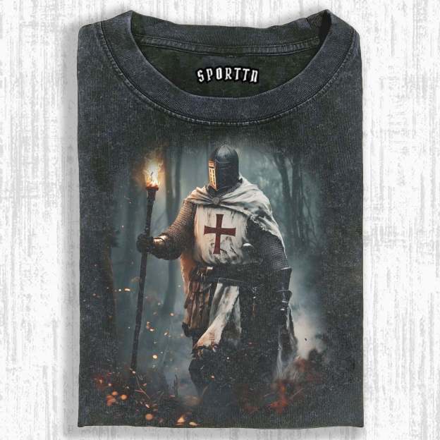 KNIGHTS TEMPLAR - THEMED RETRO T-SHIRT-LASPORTN