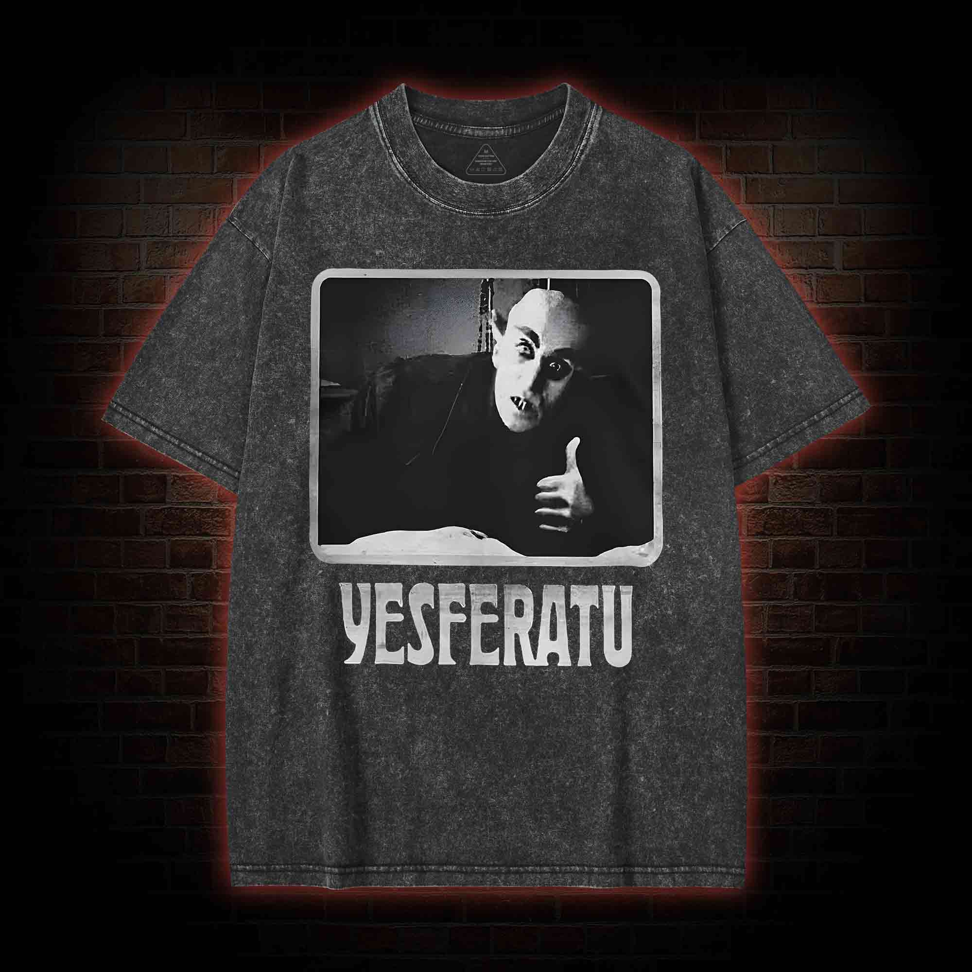 YESFERATU FUNNY HORROR RETRO WASHED T-SHIRT-LASPORTN
