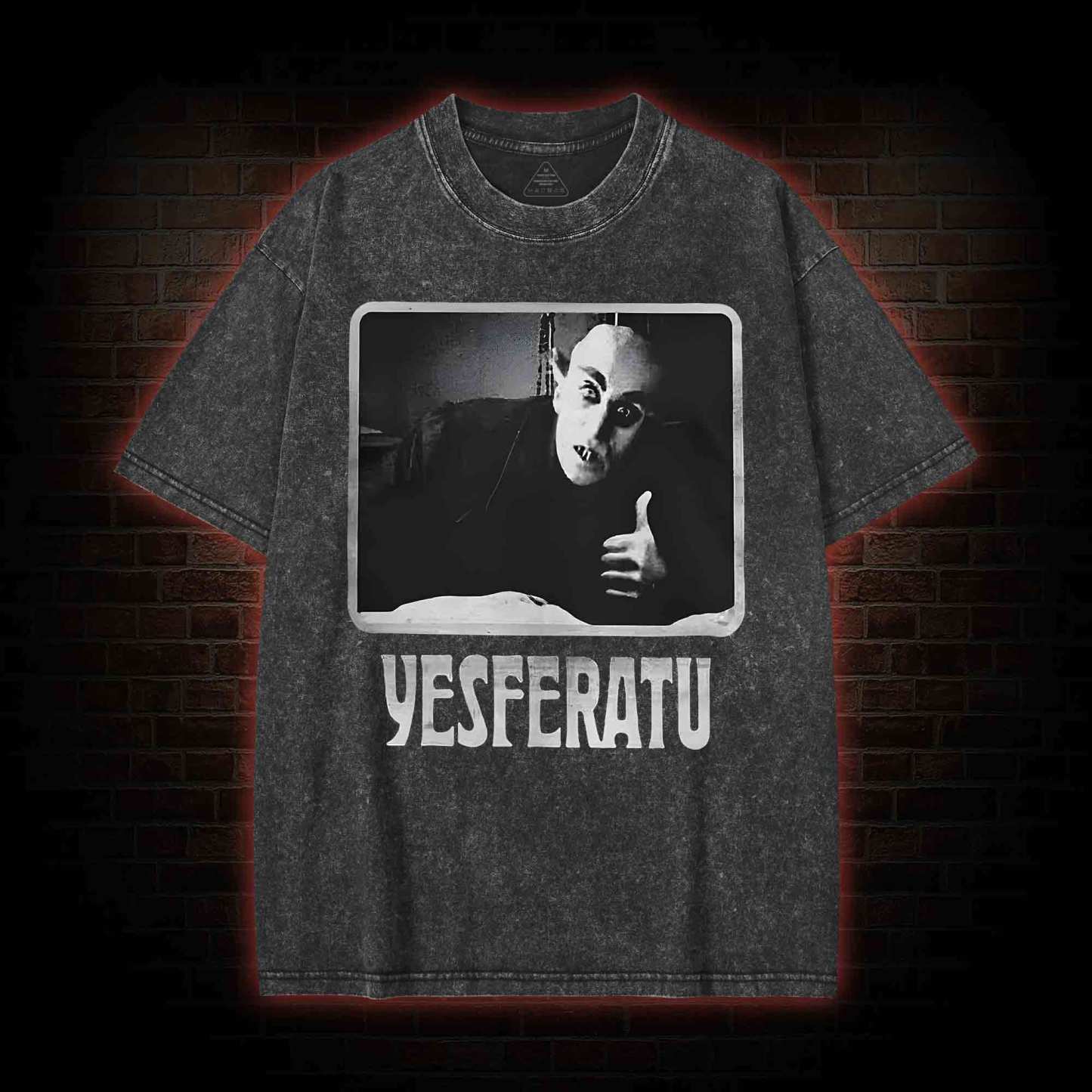 YESFERATU FUNNY HORROR RETRO WASHED T-SHIRT-LASPORTN