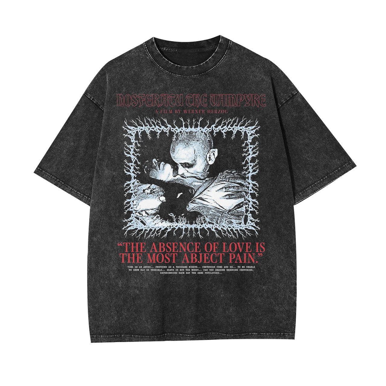 Dark & Artistic! Nosferatu Classic Vampire Quote Vintage Washed T-Shirt-LASPORTN