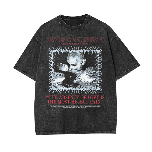 Dark & Artistic! Nosferatu Classic Vampire Quote Vintage Washed T-Shirt-LASPORTN