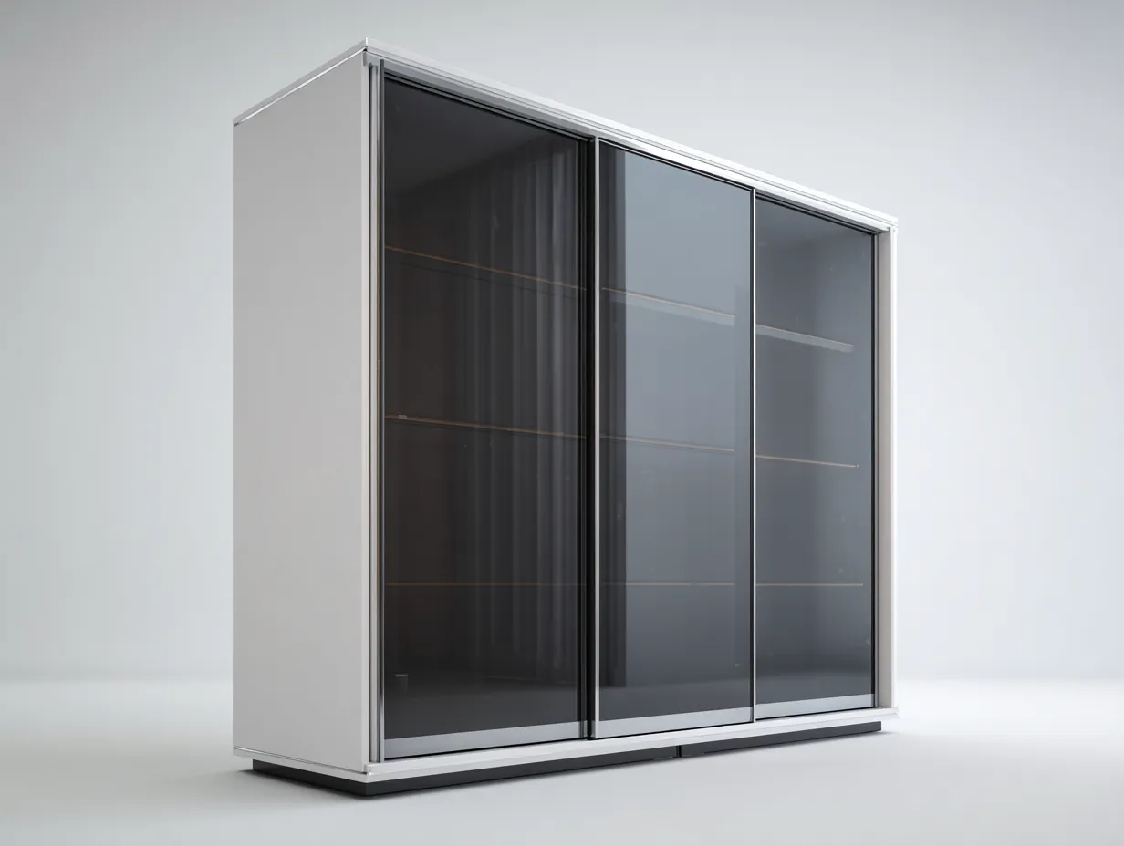 Armoire à portes coulissantes-verre-panneaux bois-272x64x220 cm-noir-gris-blanc-style contemporain-Casagohut