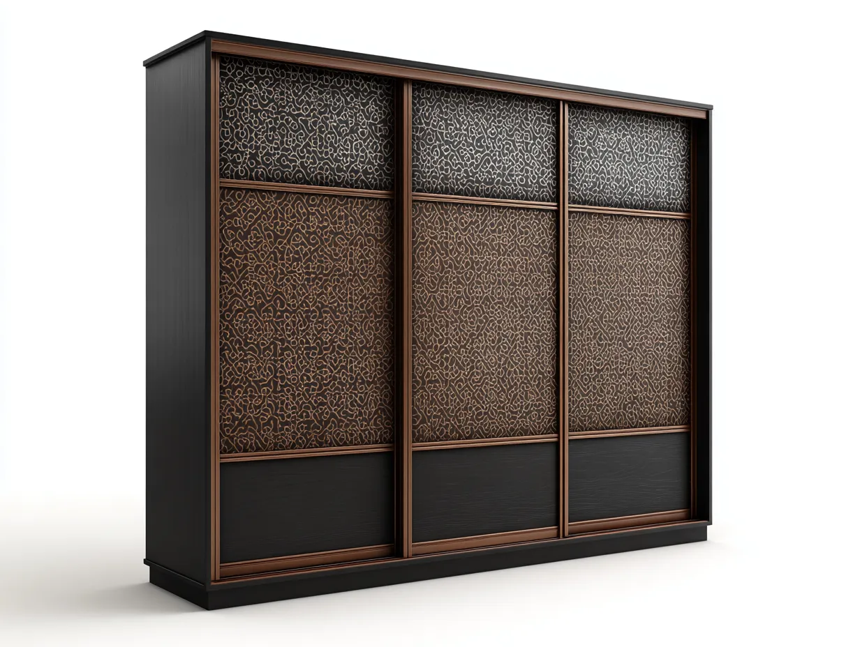 Armoire à portes coulissantes-verre-panneaux bois-270x64x222 cm-noir-brun-style contemporain-Casagohut