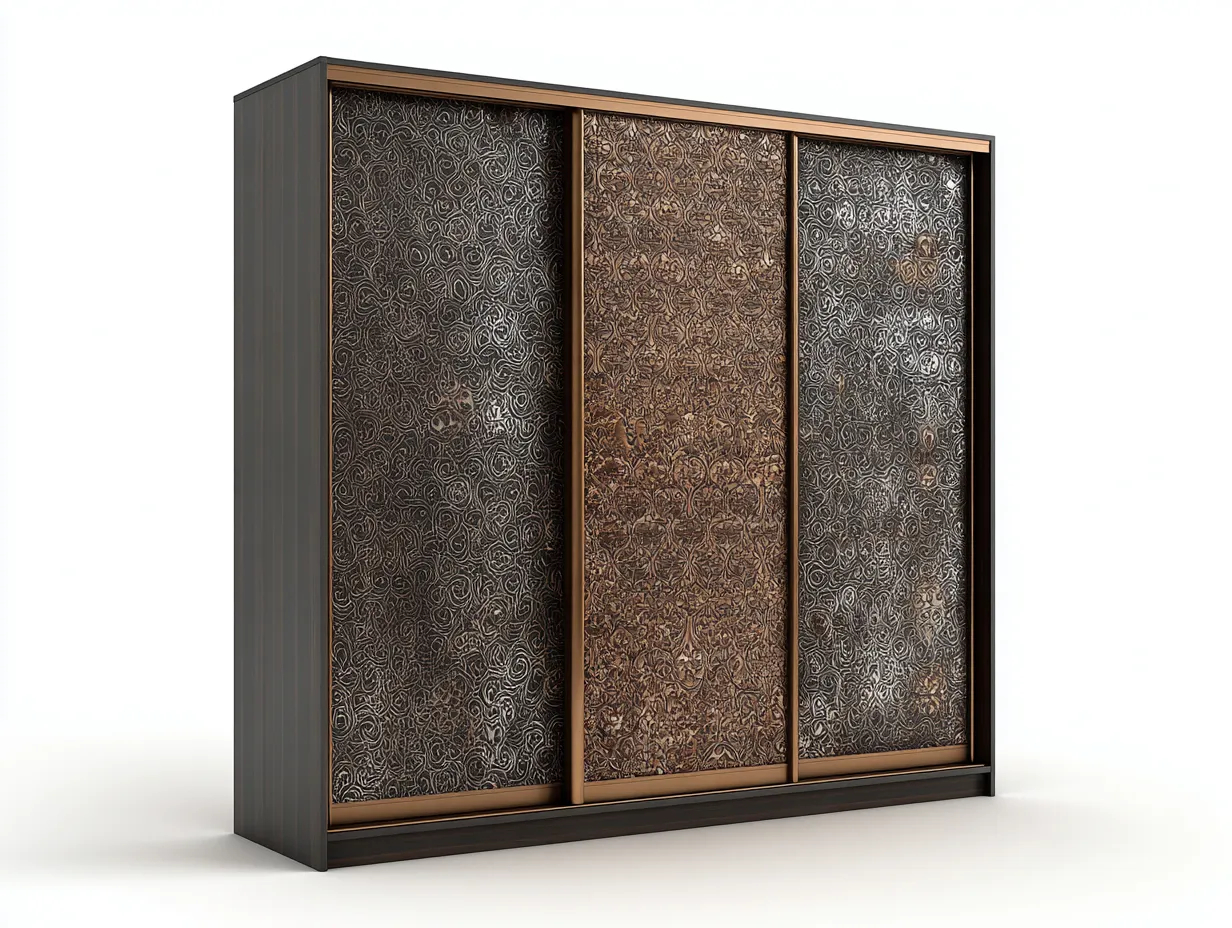 Armoire à portes coulissantes-verre-panneaux bois-266x63x221 cm-noir-brun-style contemporain-Casagohut