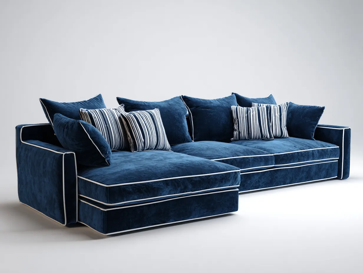 Canapé d'angle - Tissu - 305x178x86 cm - Bleu-Blanc - Style contemporain-Casagohut