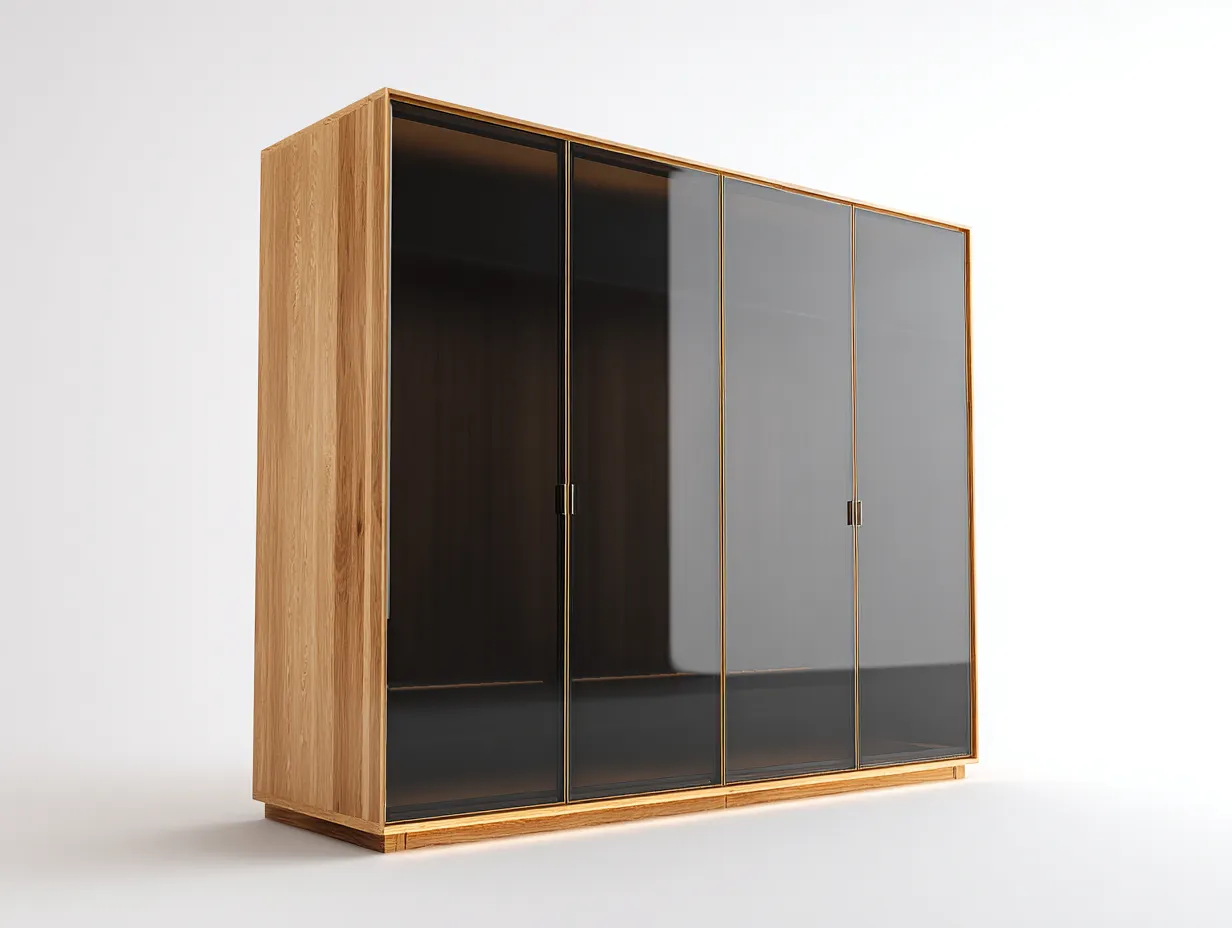 Armoire à portes coulissantes-verre-bois-268x63x220 cm-brun-noir-style contemporain-Casagohut