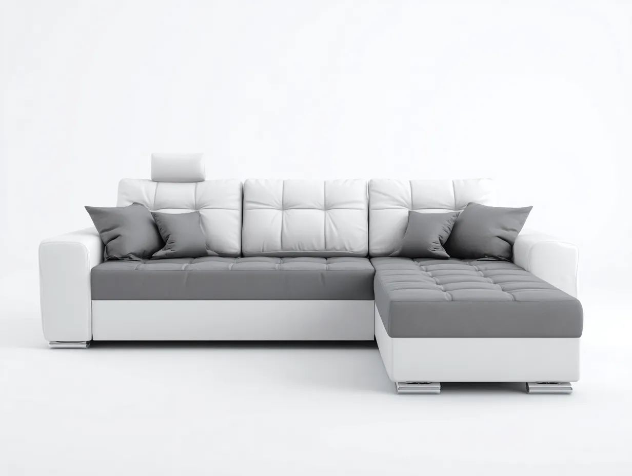 Canapé d'angle - Tissu-Similicuir - 288x170x84 cm - Gris-Blanc - Style contemporain-Casagohut