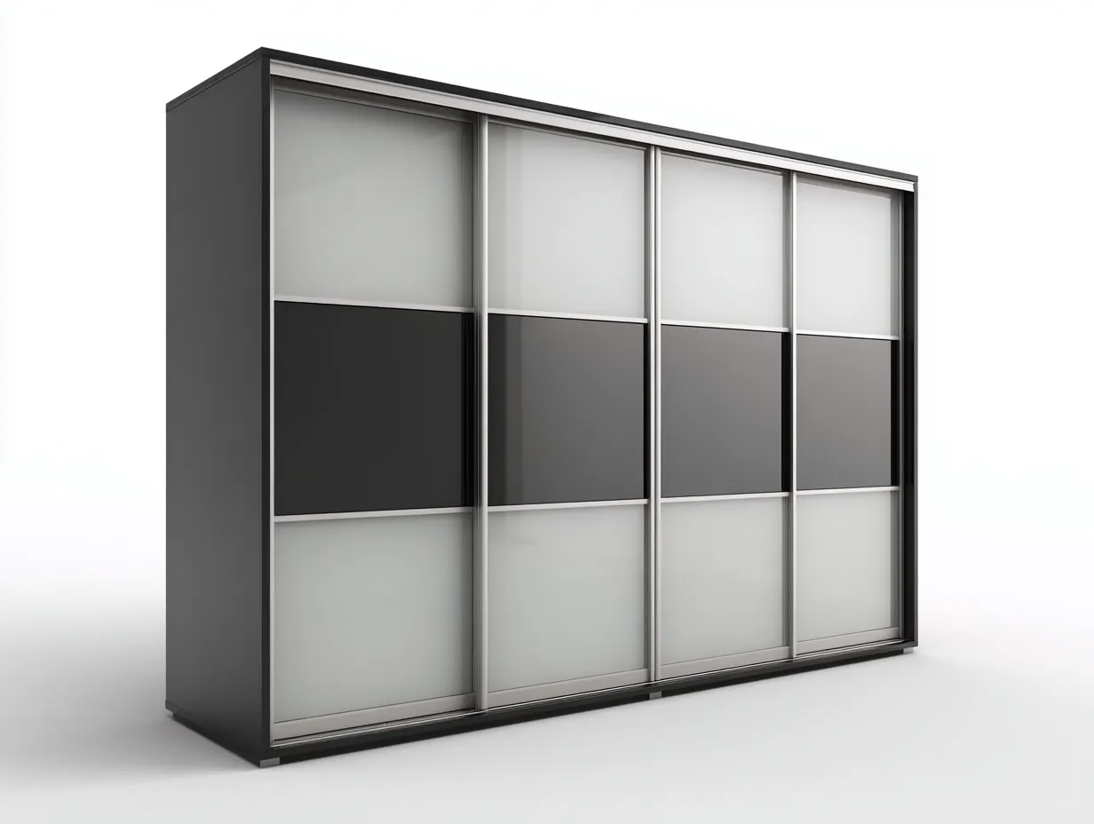 Armoire à portes coulissantes-verre-panneaux bois-280x65x220 cm-noir-blanc-gris-style moderne-Casagohut