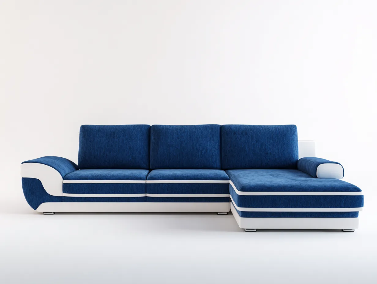 Canapé d'angle - Tissu-Similicuir - 284x172x85 cm - Bleu-Blanc - Style contemporain-Casagohut