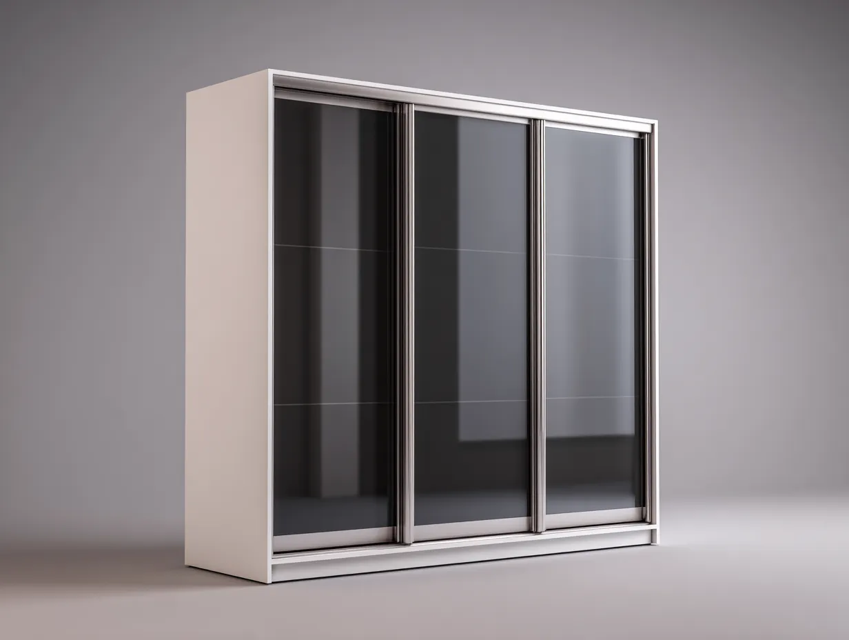 Armoire à portes coulissantes-verre-panneaux bois-246x60x216 cm-noir-gris-blanc-style moderne-Casagohut