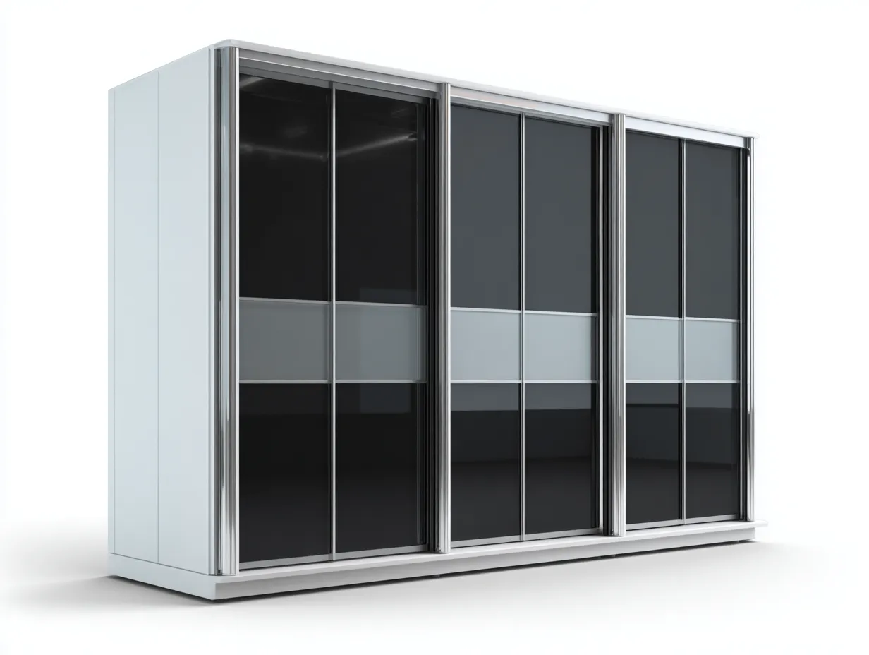 Armoire à portes coulissantes-verre-panneaux bois-258x62x218 cm-noir-gris-blanc-style moderne-Casagohut